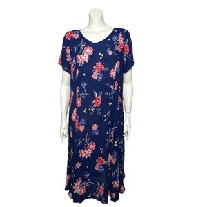 Woman Within Dress Maxi Size 22/24 1X Petite Blue Pink Floral Crinkled
